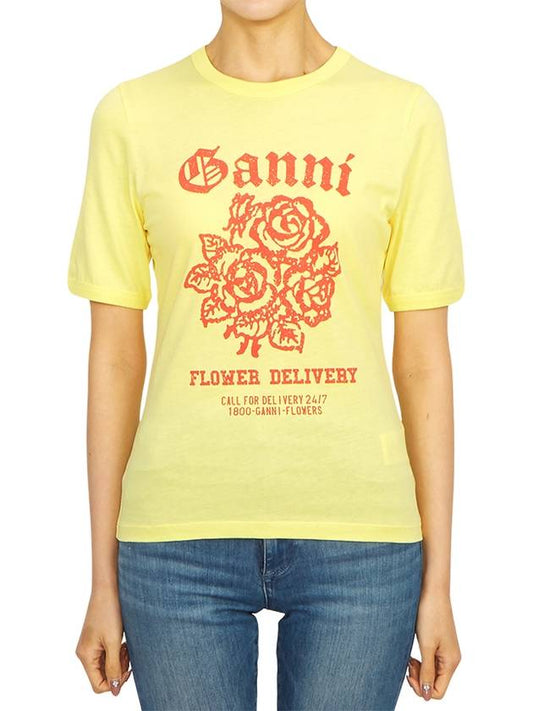 Cotton Flower Logo Short Sleeve T-Shirt Yellow - GANNI - BALAAN 2