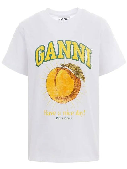 Women's Relaxed Peach Print Short Sleeve T-Shirt White - GANNI - BALAAN 2