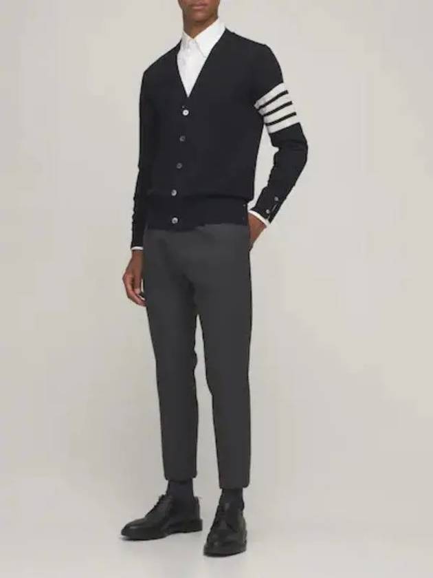 Men's Classic V-neck Merino Wool Cardigan Navy - THOM BROWNE - BALAAN 6