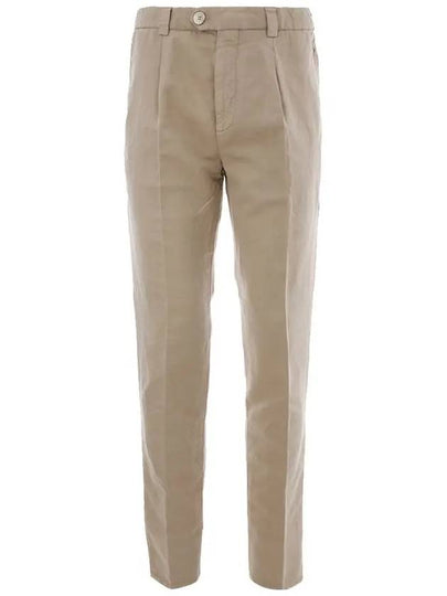 Pleated Detail Linen Straight Pants Deep Beige - BRUNELLO CUCINELLI - BALAAN 2