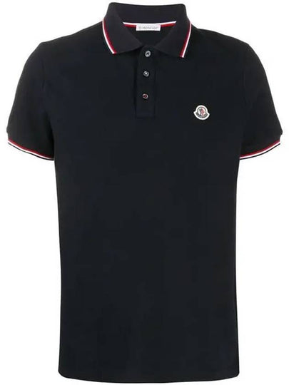 Small Logo Patch Short Sleeve Cotton Polo Shirt Navy - MONCLER - BALAAN 2