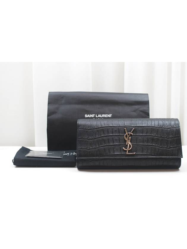 Crocodile leather gold logo flap clutch 326079 - SAINT LAURENT - BALAAN 2