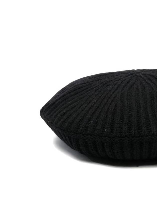 Logo Rib Edge Wool Beret Black - GANNI - BALAAN 3