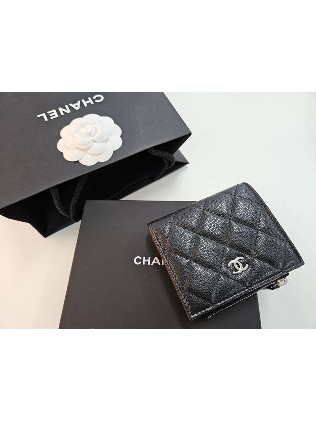 Calfskin Plain Folding Wallet Logo Folding Wallets Black - CHANEL - BALAAN 3