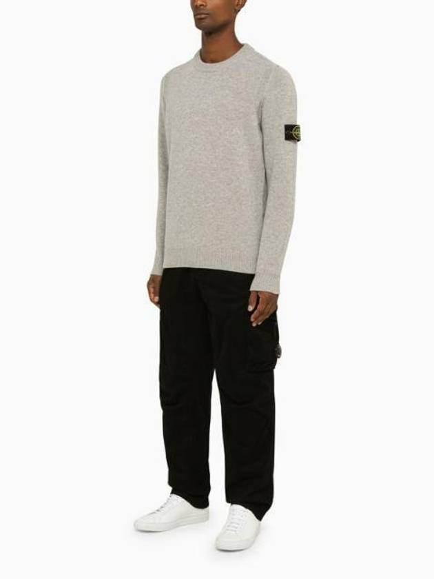 Logo Patch Crew Neck Wool Knit Top Grey Melange - STONE ISLAND - BALAAN 4