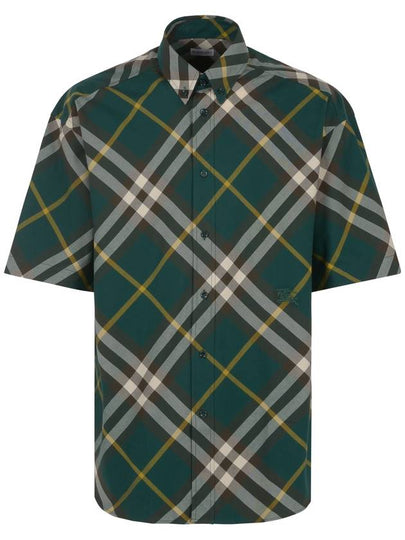 Embroidered Logo Plaid Short-Sleeve Shirt Green - BURBERRY - BALAAN 2