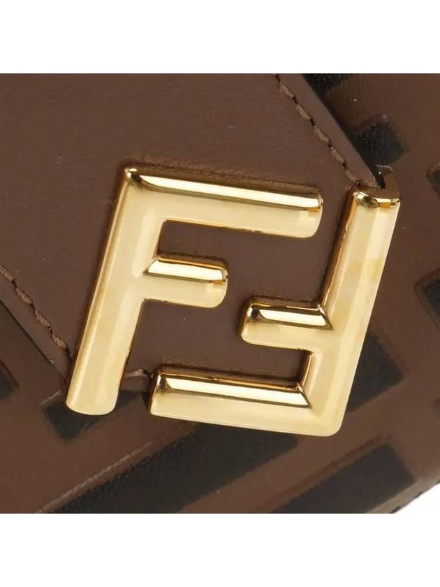 FF Diamond Embossed Logo Zip Card Holder Brown - FENDI - BALAAN 6