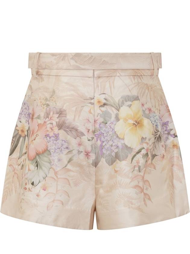 'Illuminate' Beige Shorts With Adlustable Belt And All-Over Floral Print In Silk And Cotton Blend Woman - ZIMMERMANN - BALAAN 2