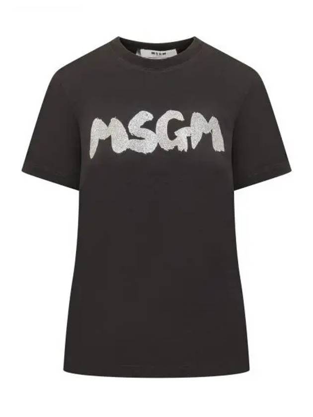 Glitter Brushed Logo Short Sleeve T-shirt Black - MSGM - BALAAN 2