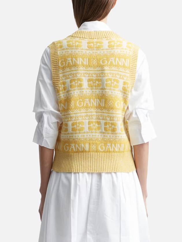 Logo Wool Mix Knit Vest Yellow - GANNI - BALAAN 5