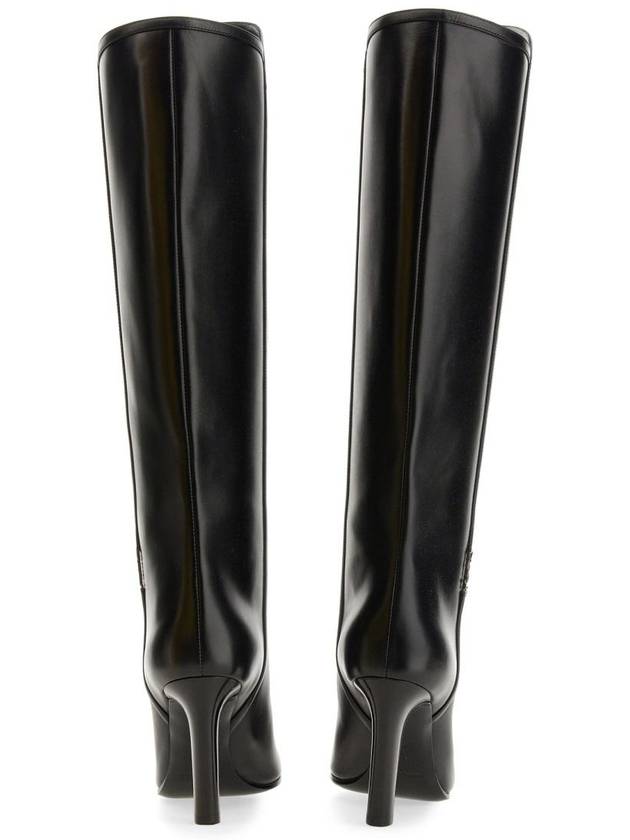 Jane Monogram Leather Heel Middle Boots Black - SAINT LAURENT - BALAAN 4