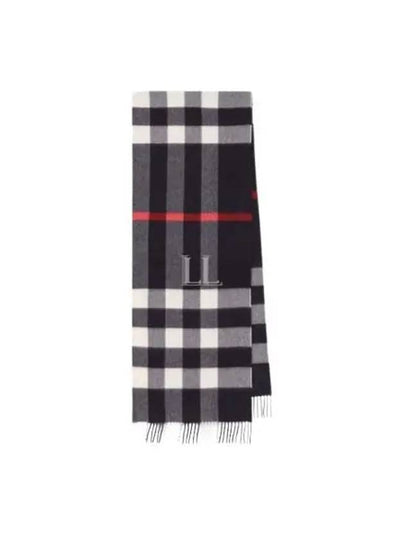 Fringed Checked Cashmere Scarf Navy - BURBERRY - BALAAN 2