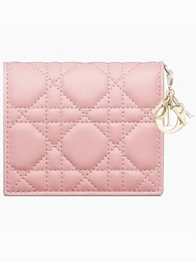 Lady Cannage Small Lambskin Half Wallet Antique Pink - DIOR - BALAAN 4