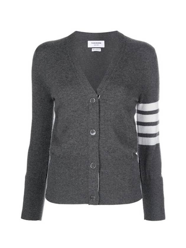 4-Bar V-Neck Cashmere Cardigan Grey - THOM BROWNE - BALAAN 3