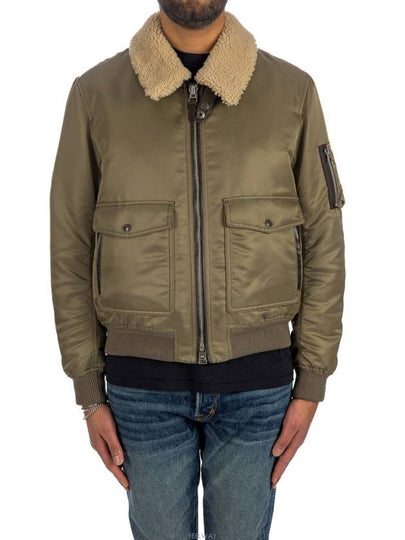 Men's Nylon Twill Shearling Collar Flight Bomber Jacket Khaki - TOM FORD - BALAAN 2