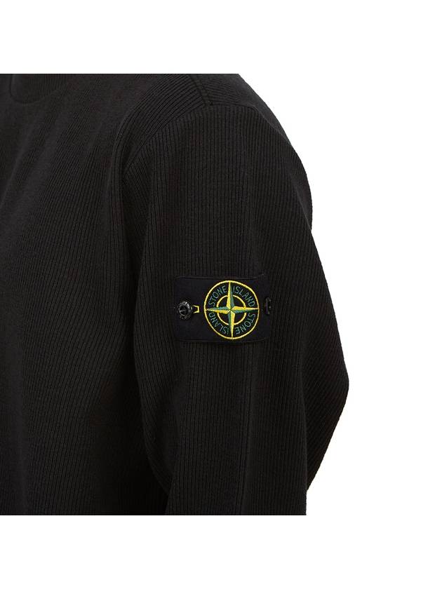 Compass Badge Crew Neck Ribbed Cotton Knit Top Black - STONE ISLAND - BALAAN 7