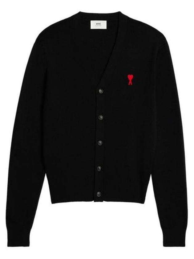 Heart Logo Merino Wool Cardigan Black - AMI - BALAAN 2