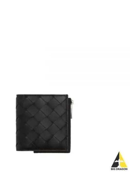 Intrecciato Bifold Calfskin Half Wallet Black - BOTTEGA VENETA - BALAAN 2