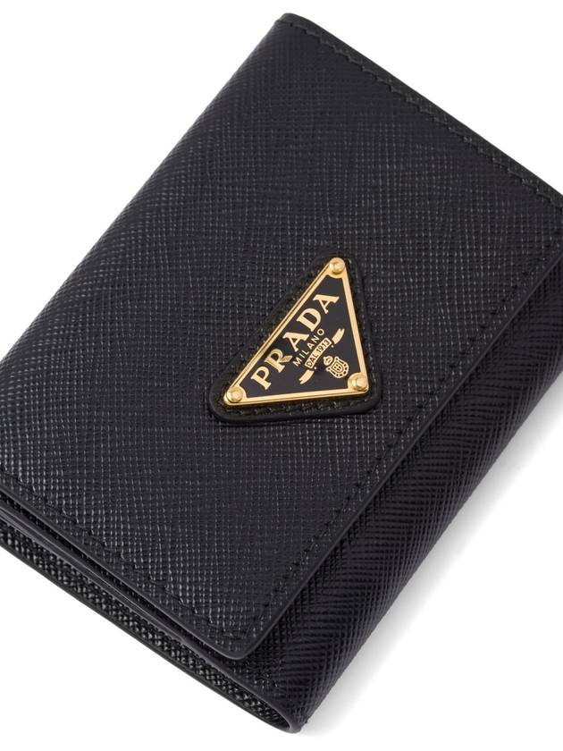 Women's Triangle Logo Saffiano Compact Half Wallet Black - PRADA - BALAAN 6