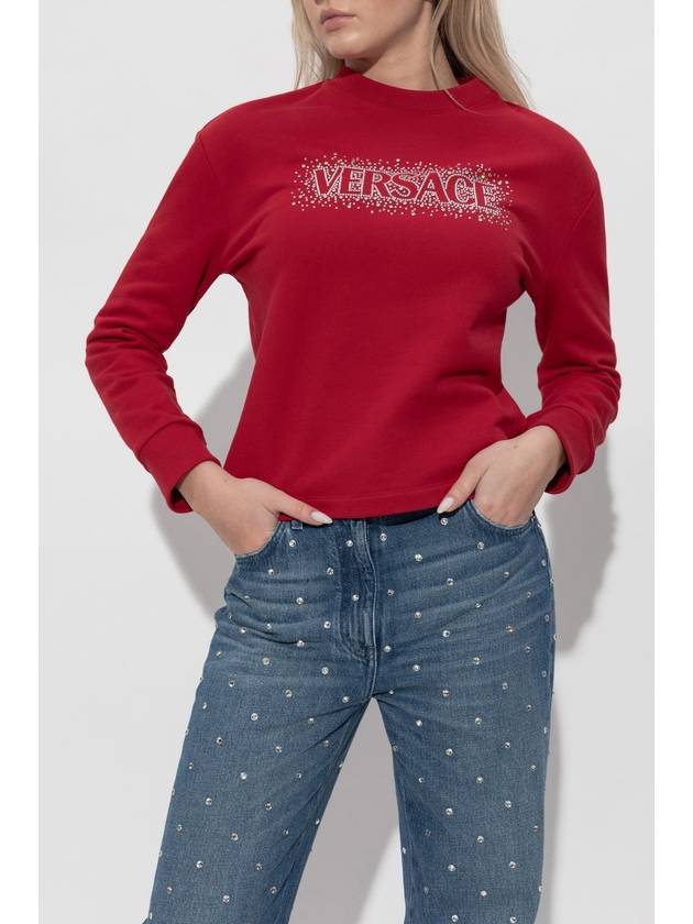 Versace Sweatshirt With Shimmering Crystals, Women's, Red - VERSACE - BALAAN 3