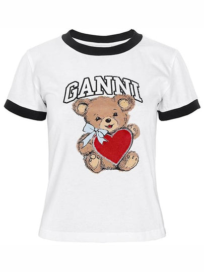 Basic Jersey Bear Print Short Sleeve T-Shirt White - GANNI - BALAAN 2