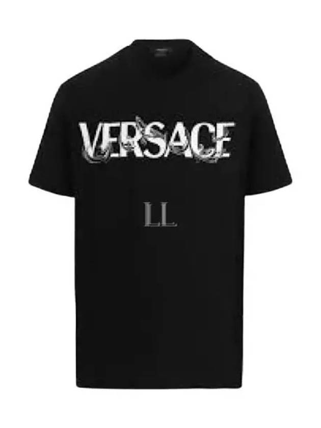 Men's Barocco Silhouette Logo Short Sleeve T-Shirt Black - VERSACE - BALAAN 2