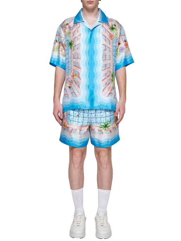 Light Blue Shorts With All-Over Graphic Print In Silk Man - CASABLANCA - BALAAN 2