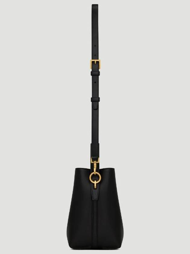 Le 37 Signature Logo Shiny Leather Small Bucket Bag Black - SAINT LAURENT - BALAAN 4