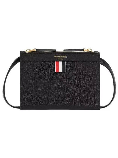 Document Holder Pebble Grain Leather Mini Cross Bag Black - THOM BROWNE - BALAAN 2