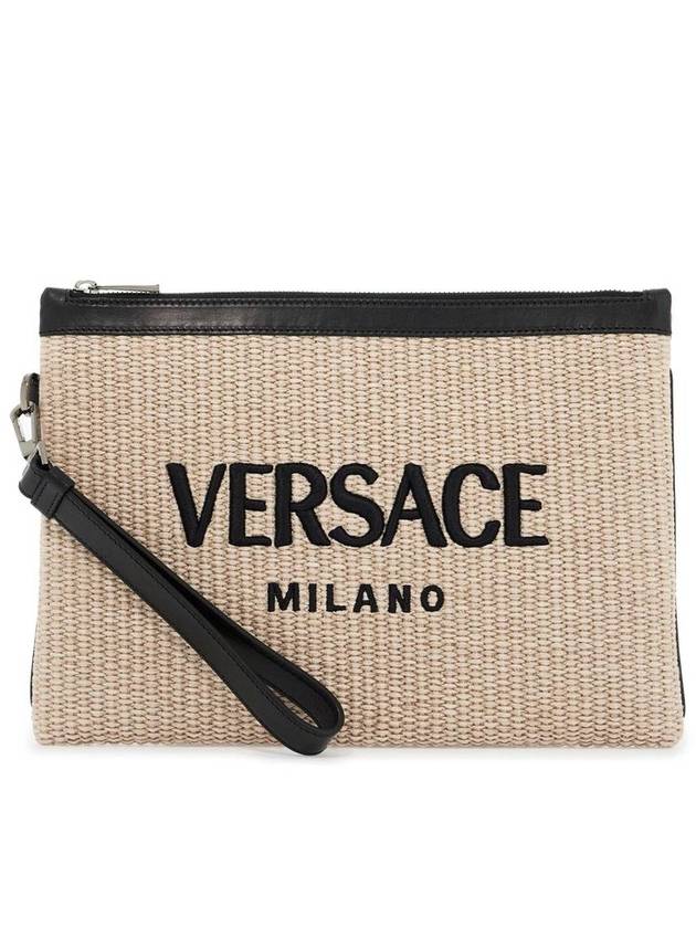 logo embroidered raffia clutch bag 10062431A09445 - VERSACE - BALAAN 3