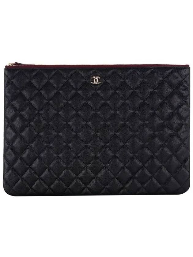 Large Classic Pouch Grained Calfskin Gold Black - CHANEL - BALAAN 1