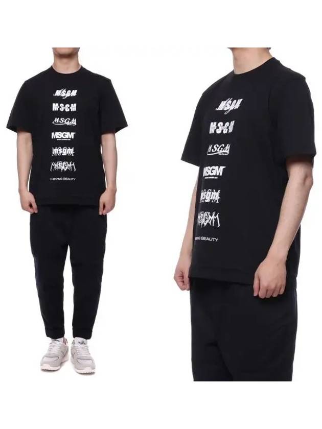 Men's Logo Crew Neck Cotton Short Sleeve T-Shirt Black - MSGM - BALAAN 2