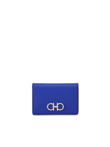 Gancini Leather Card Wallet Blue - SALVATORE FERRAGAMO - BALAAN 1