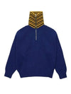 Stripe Collar Zip-Up Knit Top Blue - MARNI - BALAAN 3