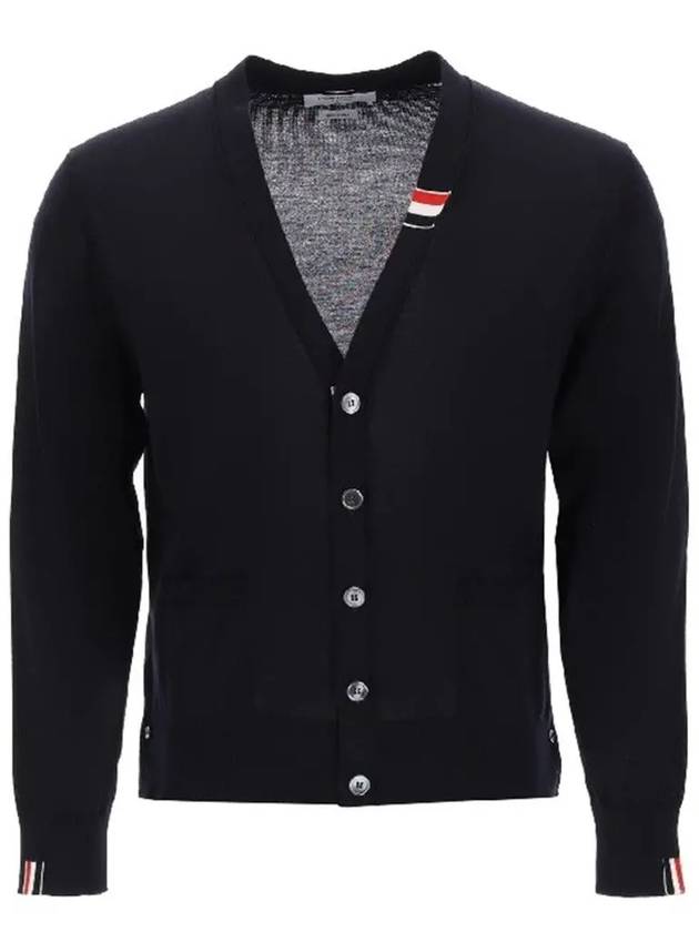 Men's Jersey Stitch V-Neck Cardigan Navy - THOM BROWNE - BALAAN 2