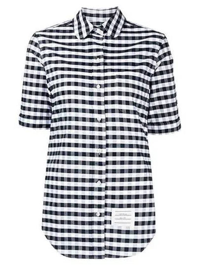 Classic Check Oxford Short Sleeve Shirt Navy - THOM BROWNE - BALAAN 2