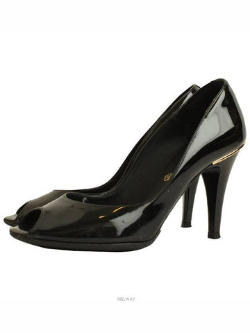 Gold CC Black Patent Open Toe Pumps 38 - CHANEL - BALAAN 1