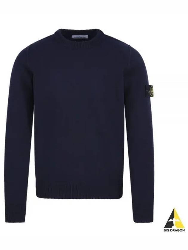 Logo Patch Crew Neck Wool Knit Top Navy - STONE ISLAND - BALAAN 2