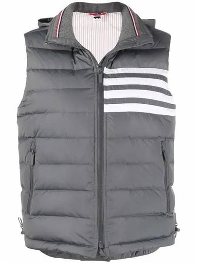 Women's Poly Twill 4 Bar Funnel Neck Down Padded Vest Medium Grey - THOM BROWNE - BALAAN 2