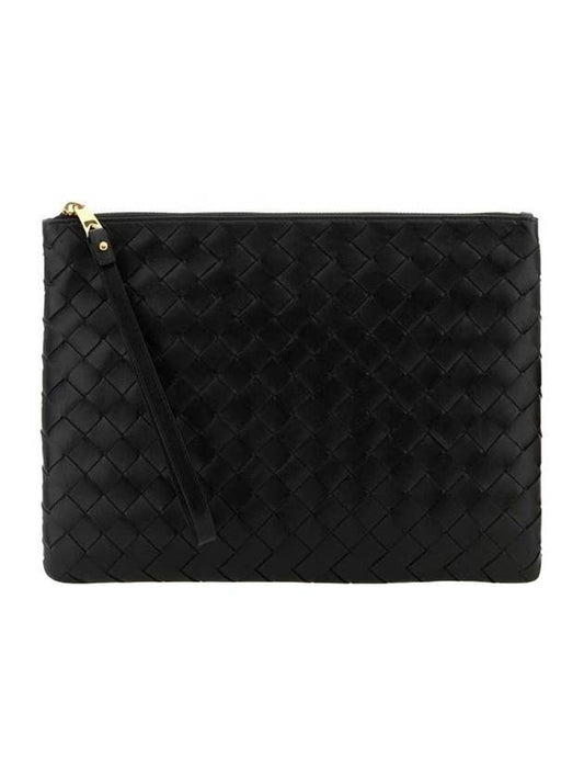 Intrecciato Medium Flat Pouch Bag Black - BOTTEGA VENETA - BALAAN 1