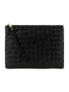 Intrecciato Medium Flat Pouch Bag Black - BOTTEGA VENETA - BALAAN 1