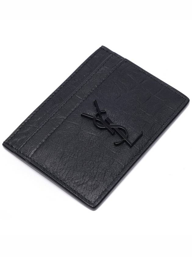 Monogram Crocodile Leather Card Wallet Black - SAINT LAURENT - BALAAN 6