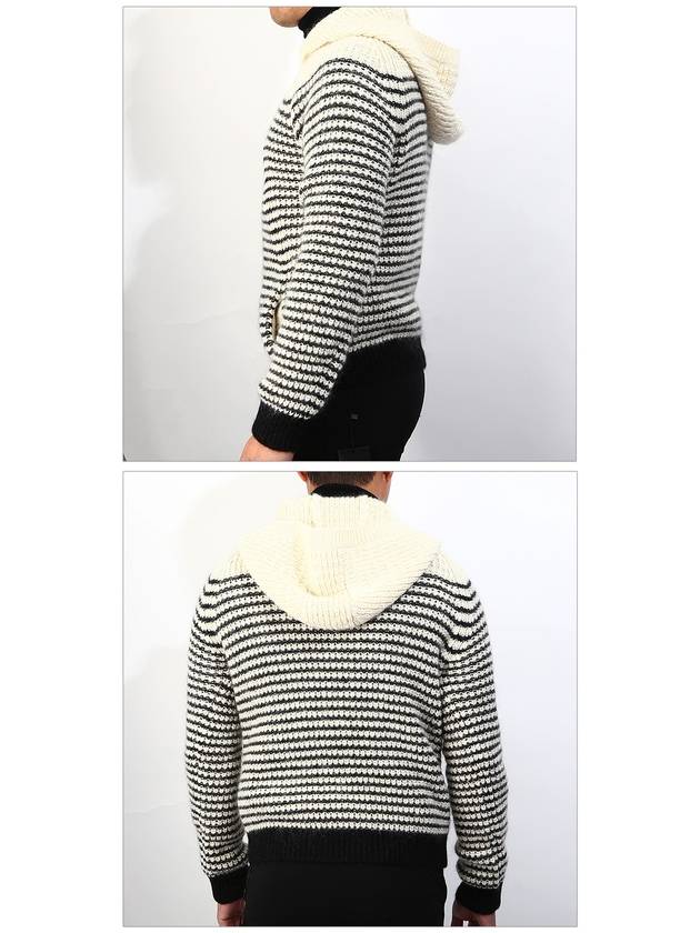 Striped Hooded Wool Knit Top Black Ivory - SAINT LAURENT - BALAAN 4