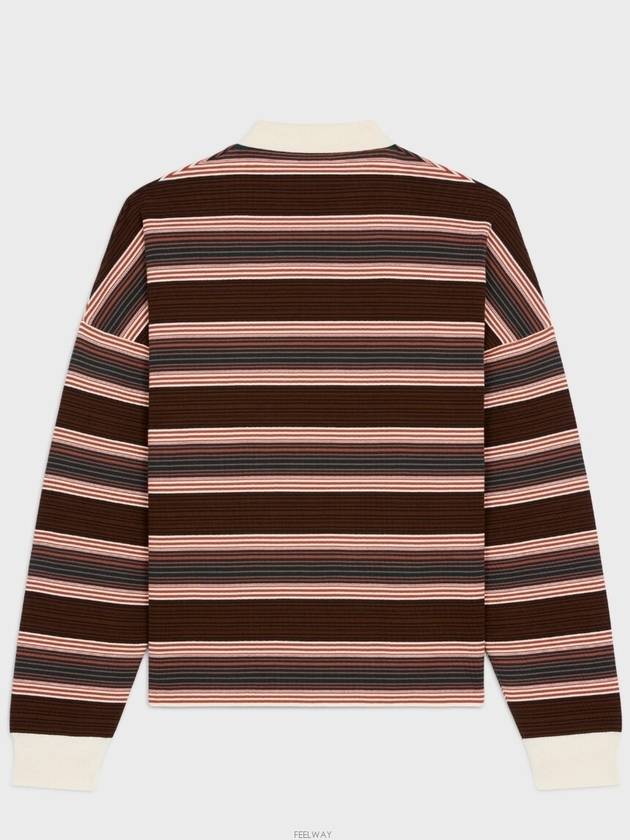 Triomphe Striped Loose PK Shirt Ecru Brown - CELINE - BALAAN 3