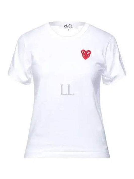 Play Men's Small Double Red Heart Wappen Short Sleeve T-Shirt P1 T288 2 White - COMME DES GARCONS - BALAAN 2