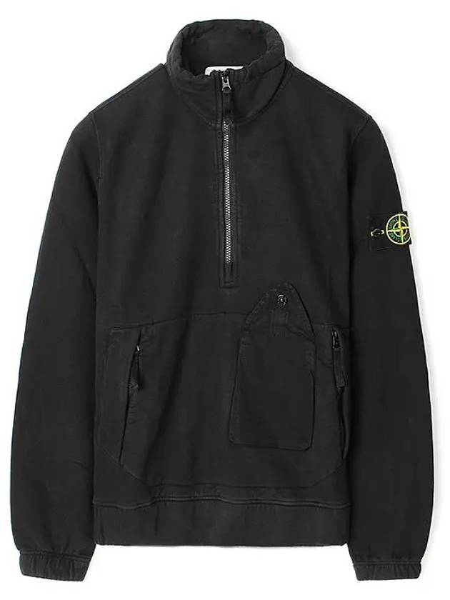 Half Zip Up Brushed Sweatshirt Black 731561520 - STONE ISLAND - BALAAN 1