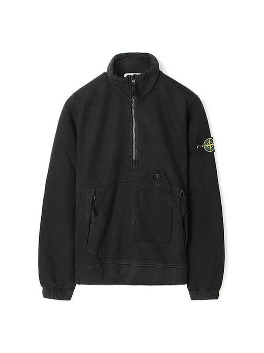 Half Zip Up Brushed Sweatshirt Black 731561520 - STONE ISLAND - BALAAN 1