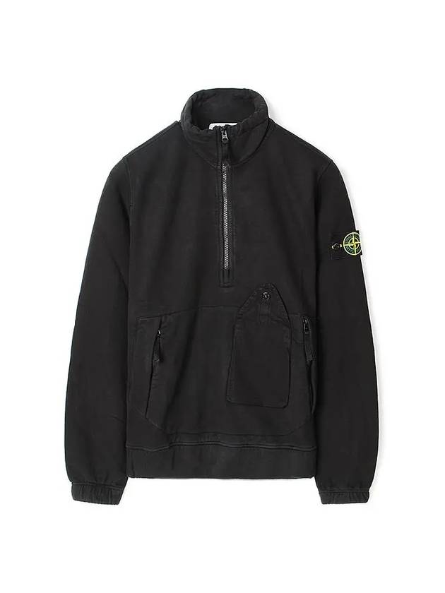 Men's Pocket Half Zip Up Sweatshirt Black - STONE ISLAND - BALAAN 1