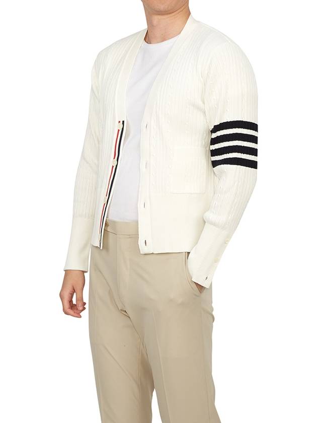 4-Bar Stripe Cable Knit Cardigan White - THOM BROWNE - BALAAN 7