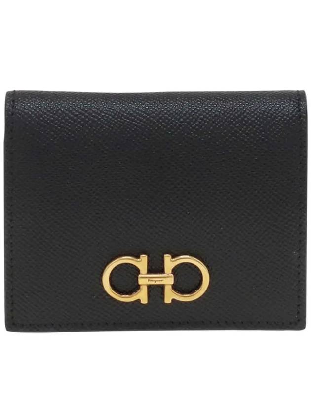 Gancini Compact Half Wallet Black - SALVATORE FERRAGAMO - BALAAN 2